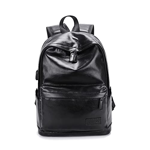 QQYG Herren Lederrucksack USB-Aufladung Anti-Diebstahl Großer Junge Schultasche Reisetasche Schulrucksack Schwarz Bagpack,Schwarz,42*14*28cm Cover