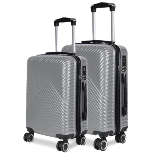 MERCURY TEXTIL  Juego de 2 Maletas de Viaje de Cabina y Mediana. Maletas de ABS y Polipropileno, Rígidas, Ligeras y Resistentes 4 Ruedas Dobles 360º (Gris)