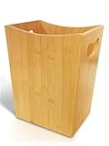 Sholramo Wood Trash Can - Bedroom Trash Can Decorative with Handles - Bamboo Small Wastebaskets for Bathroom - 2 Gallon Rectangular Waste Basket for Office, Living Room, Kitchen Under Counter