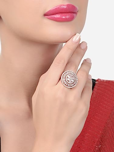 ZAVERI PEARLS Rose Gold Dazzling Cubic Zirconia Party Bling Statement Brass Adjustable Finger Ring For Women-ZPFK16098 - Image 3