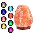 Tikimoon USB Himalayan Salt Lamp with 7 Colors Changing, Natural Salt Rock Night Lamp Mini Crystal Salt Lamp for Home Decor and Gift- Natural Shaped, Premium Wood Base, 5-6 Inch