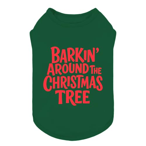 Fitwarm Barkin’ Around the Christmas Tree Dog Shirt, Holiday Dog Clothes for Small Dogs Boy Girl, Festive Doggy Tank Top, Funny Pet Outfit, Green, Red, Small