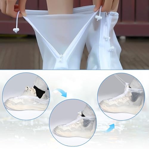 2 Paar Wasserdicht Schuhüberzieher Wasserdichte Überschuhe mit Reißverschluss Wiederverwendbare Regenüberschuhe Rutschfeste Regen Schuhüberzüge Für Regen, Schneetag, Schlammige Straßen (XL)