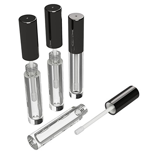 20 Pack of 3ml Empty Lip Gloss Containers | Clear Body & Black Lid | Brush Tip Applicator Wand for DIY Cosmetics Reusable and Refillable | Filling Tool Included