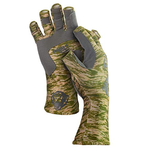 Fish Monkey UPF 50 Sun Protection Half Finger Guide Glove, Green Water Camo