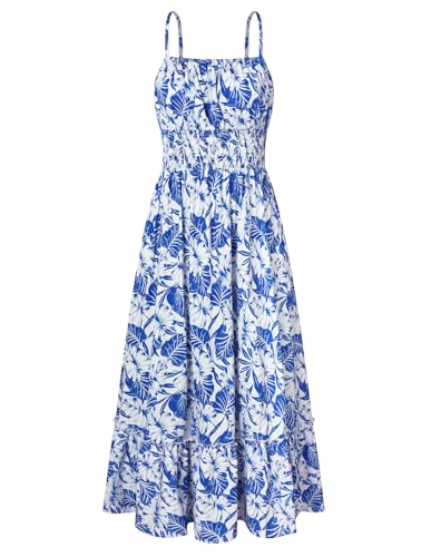 Image of GRACE KARIN Summer Dresses for Women 2026 Vacation,Smocked Floral Maxi Dress,Boho Beach Sundress with Pocket Fashion Clothing