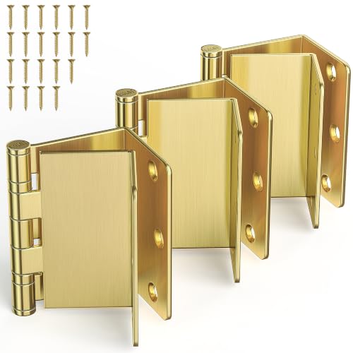 KOLET 3.5 Inch Gold Offset Door Hinges 1/4" Radius Stainless Steel 3 Packs