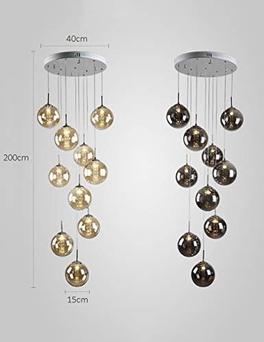 10 Glass Balls Staircase Chandelier Long Pendant Light Duplex Building Large Chandelier Living Room Villa Hollow Modern Minimalist Staircase Lamp 40x200cm (color : Champagne)