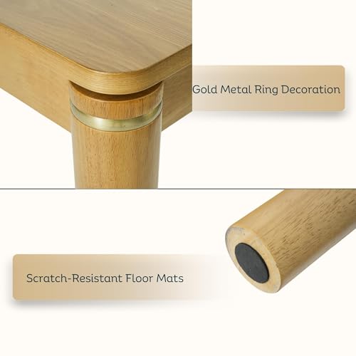 Image of Hyfirm Solid Wood Dining Table for 4-6, 63 Inch Mid Century Modern Rectangular Kitchen Table with Gold Ring Decoration, Farmhouse Dinner Table for Dining Room /Home Office /Restaurant, Natural