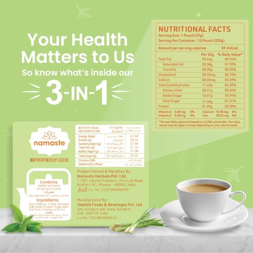 Image of Namaste Chai Instant Tea Premix Lemongrass Flavour | Assam | Milk and Sugar | Ready Mix Powder (30 Count, Pack of 3)