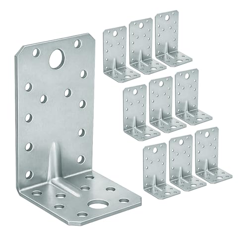 OMIDEAS 10 x Escuadra para cargas pesadas (90 x 50 x 55 x 2) Conector en ángulo Conectores angulares con reborde galvanizada