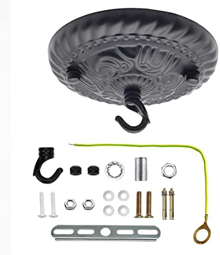 Soutas Light Canopy Kit Black 5 inches Vintage Chandelier Ceiling Plate with Hook & All Mounting Hardware, Durable Metal Iron and Zinc Alloy Material, Max Load 28LBS (Black)
