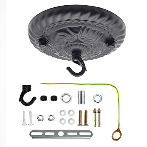 Soutas Light Canopy Kit Black 5 Inches Vintage Chandelier Ceiling Plate With Hook & All Mounting Hardware, Durable Metal Iron And Zinc Alloy Material, Max Load 28Lbs (Black) #TOP22