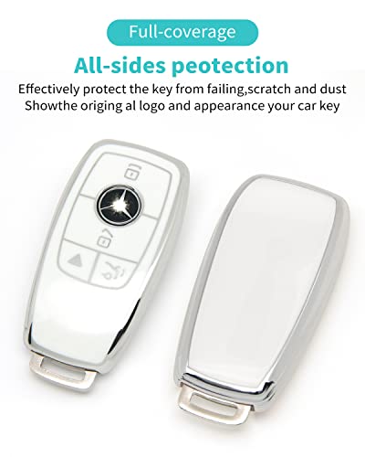 Haoyoumei Suitable For Mercedes Benz Keys.advanced Soft Tpu Key Cover Is Compatible With C E R S G S Cls Clk Glc Ml Gle Gls Sl Slr Mclaren Amg Smart Remote Key (Type B White Key Case + Key Chain Set) #TOP3