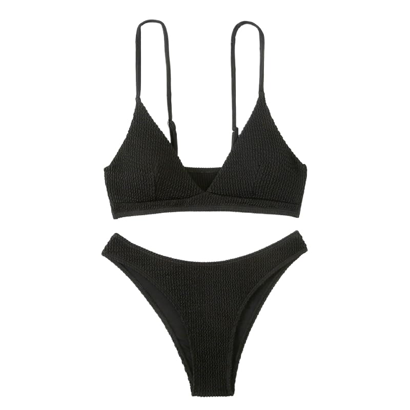 (small) (similar) Women's Sexy Two Piece Tummy Control Thong Bottom V Neck Bikini Swimsuits