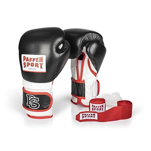 PAFFEN SPORT «Pro» Box-Bundle, «PRO Performance» Boxhandschuhe, schwarz/weiß/rot, 16UZ; «Allround» Bandage rot, 3,5 m; «Allround» Zahnschutz, transparent, ohne Mint