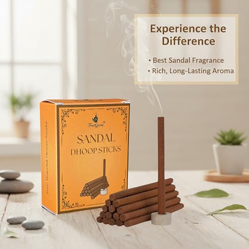 Image of Mysore Sandal Dhoop Sticks (35+ Sticks, 80g) | Authentic Sandalwood Fragrance | Pure Natural Long Lasting Incense for Meditation, Yoga, & Aromatherapy Home Fragrance