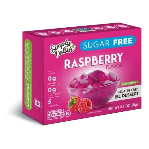 Simply Delish Natural Raspberry Jel Dessert - Sugar Free, Non GMO, Gluten Free, Fat Free, Lactose Free, Keto Friendly - 0.7 OZ (1) Cover