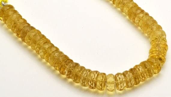 Perles de Quartz Citron 9-10mm Rondelle Facettée Heishi Pierre Naturelle pour Création Bijoux DIY