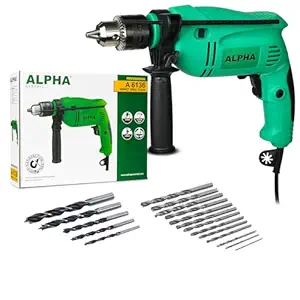 Alpha Corded Electric Impact Drill Machine, 650 W, 13mm Chuck, 2800 Rpm, Variable Speed, Left/Right Rotation, With Lock-On With 18 Drill Bits, For Home & DIY Use for Masonry, Steel & Wood | A-6136 |