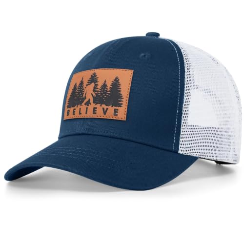 Pnkvnlo Mesh Bigfoot Hat Leather Cap for Men- Great Snapback Closure Sasquatch Hat for Hunting & Hiking