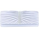 Jubileens Women's Pleated Satin Clutch Rhinestine Crystal Evening Handbag Purse