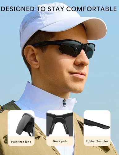 Image of BIRCEN Mens Polarized Sunglasses for Sports: TR90 Lightweight Sun Glasses Wrap Around Shades for Fishing Driving Cycling