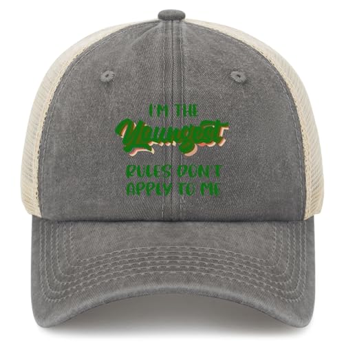Made in US Youngest Child The Rules Don't Apply me Youngest Childs Trucker Hats Outdoor Hats for Men Women