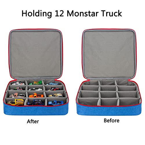 KISLANE Carrying Case for 12 Monster Jam Toy Trucks, Kids Toy Cars Storage Bag Hold 12 Monster Jam Toy Trucks, Bag Only (Blue) - Thumbnail 2