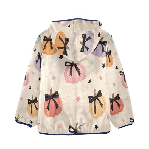 Pumpkins with Black Ribbons Toddler Fleece Jacket Girl Boys Hooded Fleece Jacket Coat Warm Outwear Zip-up 3-10T2