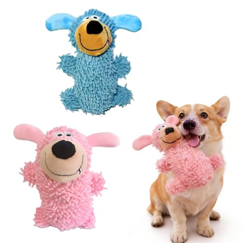 OPVYAEU Gioco interattivo per cani 2 pezzi, peluche indistruttibile per cuccioli e cani adulti, toy calmante, gioco per la pulizia dentale dei cani, Rosa Blu