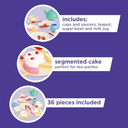 Casdon 36-Piece Tea Set - Colorful Toy Playset with Teapot, Milk Jug, Cups & Saucers, Cake, & More - Suitable for Preschool Toys - Playset for Children Aged 3+ by Casdon - Image 5