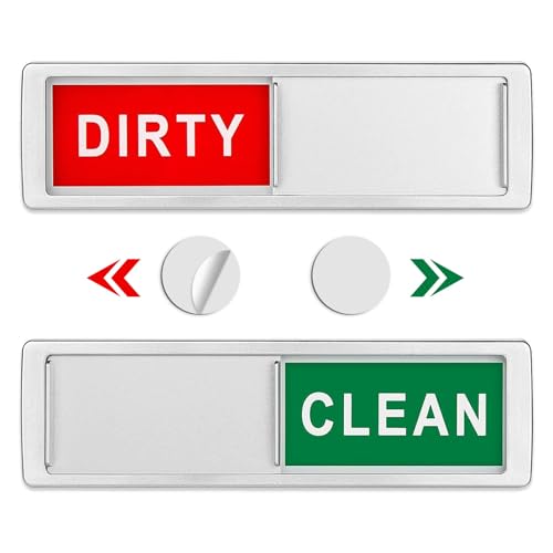 Clean Dirty Dishwasher Magnet - Non-Scratch Magnetic Silver Signage Indicator for Kitchen Dishes with Clear, Bold & Colored Text - Easy to Read & Slide for Changing Signs (silver)