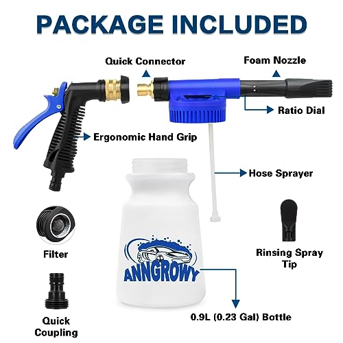 Image of anngrowy Car Wash Foam Gun Soap Car Wash Foam Cannon for Garden Hose Foam Sprayer Car Wash Soap Foam Gun Hose Foam Cannon Blaster Hose Foam Cannon Gun Quick Connector to Any Garden Hose (Blue)