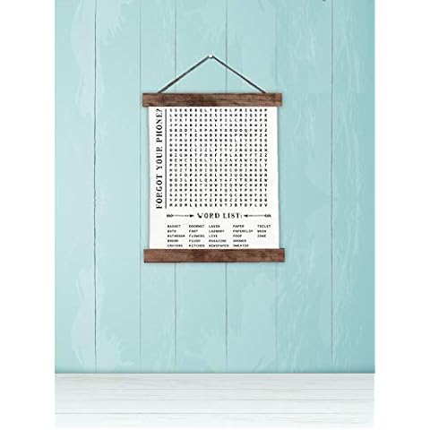 Wood & Canvas Wall Hanging Bathroom Word Search Forgot Phone Wall Art 12x14.5-Inch Cover