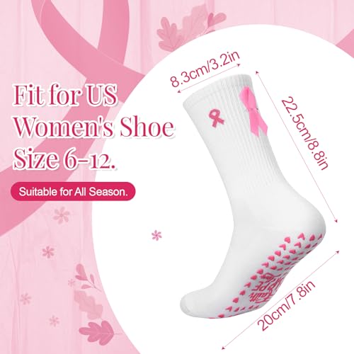 4 Pairs Pilates Socks with Ribbon for Women Funny Breast Cancer Awareness Socks Cotton Non Slip Yoga Crew Grippy Workout Ballet Athletic Hospital Gifts3