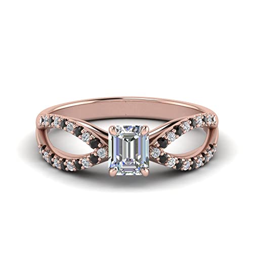 Image of 55Carat Choose Your Gemstone Reverse Pave Split Shank Diamond CZ Ring Rose Gold Plated Emerald Shape Split Shank Engagement Ring Minimal Modern Design Birthday Gift Wedding Gift US Size 4 to 12