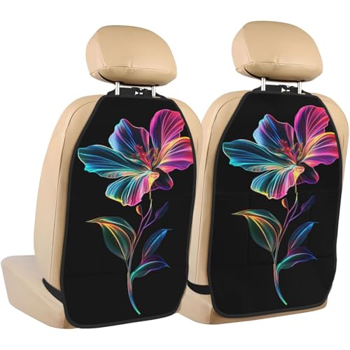 Traditional Korean Flower Car Seat Back Kick Protectors,2 Pack Kick Mats With Storage Pockets For Vehicles To Protect From Dirt Mud Scratches