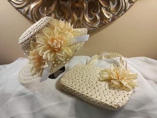 Girls Toddler Girls Easter Hat Easter Bonnet Tea Party Hat Dress Up Hat Cream Floral Matching Purse2