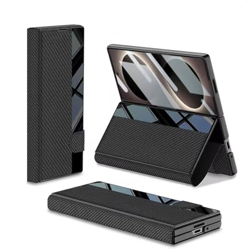 Image of TechTrendz Case for Samsung Galaxy Z Fold 8 Ultra Stand Case with Pen Slot, Flip Electroplated Shockproof Glass Hybrid Leather Flip Cover for Z Fold 8 Ultra Back Cover (Carban Black)