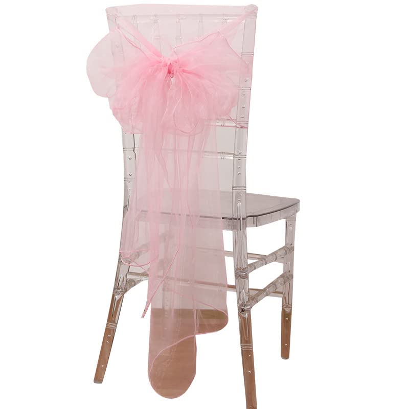 DOWNER Fiocchi per sedia, 25 pezzi, 65 x 275 cm, in organza trasparente, con fiocco, per hotel, feste, eventi, matrimoni, sedie, cappuccio, nodo, colore: rosso