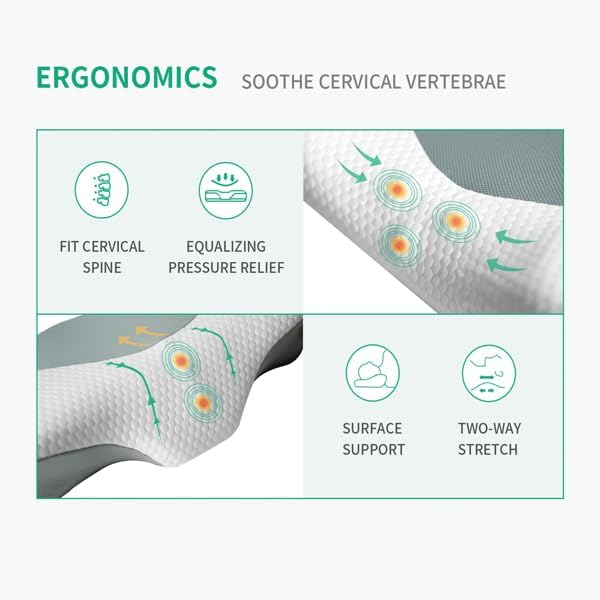 Miniatura 4 de Almohada cervical de espuma viscoelástica para aliviar el dolor de cuello, almohada de contorno ajustable con funda transpirable y soporte para