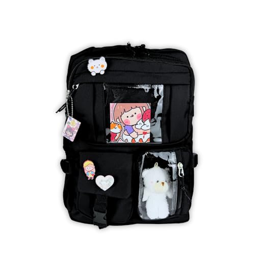 Mochila Kawaii Estilo Coreano Bolso Transparente para Chaveiros Unissex Infantil Adulto Divertida Escolar Volta as Aulas (Preto)