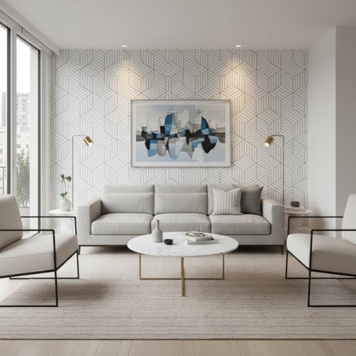 Image of Silver Geometric Wallpaper for Walls, 3D Cube Peel and Stick Wall Sticker, Self-Adhesive Waterproof Vinyl Decal for Home Decor, Kitchen, Furniture & DIY-Silver GEOMATRIC 45x300 CM (Pack of 1)