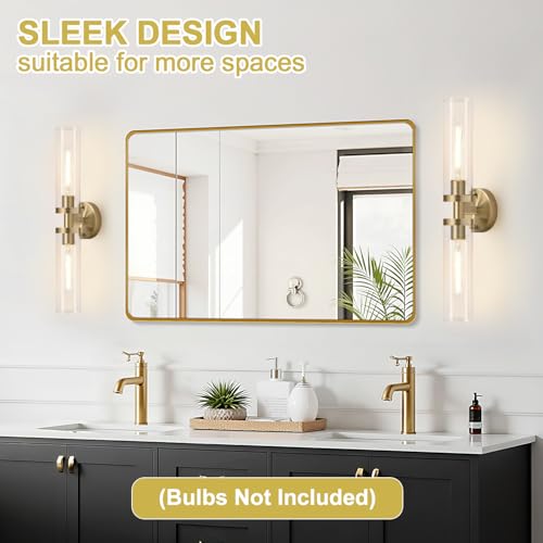Image of Wall Sconces Set of Two, Hardwired Brass Bathroom Sconces Wall Lighting with Clear Glass, Modern Sconces Wall Decor Set of 2 Vanity Light fixtures for Bathroom Mirror Bedroom (Bulbs Not Included)