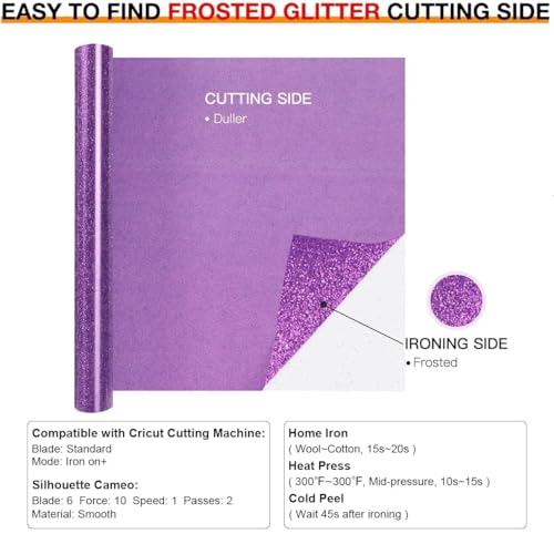 Image of HTVRONT Glitter HTV Heat Transfer Vinyl Roll - 10 inch x 8ft Purple Glitter HTV Vinyl for T-Shirts, Purple Glitter Iron on Vinyl for All Cutter Machine - Easy to Cut & Weed for Heat Vinyl Design