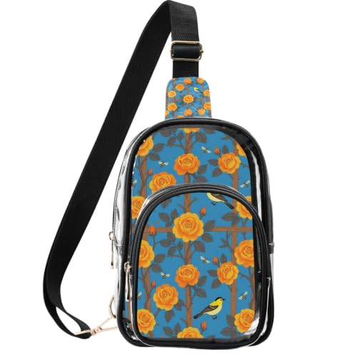 Bolso transparente linqin de moda para conciertos con doble asa y diseño de pájaro rosa