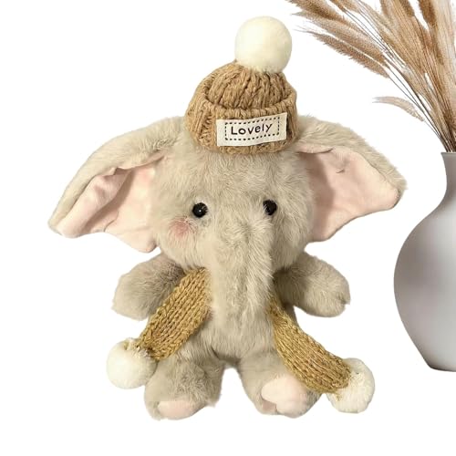 Générique Éléphant en – en De 13 Cm avec Chapeau Et Écharpe, Jouet Éléphant Doux, Gris | Jouet en Décoratif Mignon pour, Adultes, Chambre À Coucher, Canap