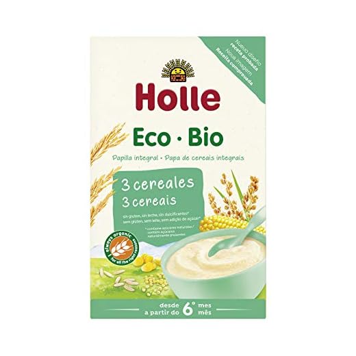 Holle Papilla 3 Cereales (+6 meses) SIN GLUTEN - Paquete de 6 x 250 gr - Total: 1500 gr