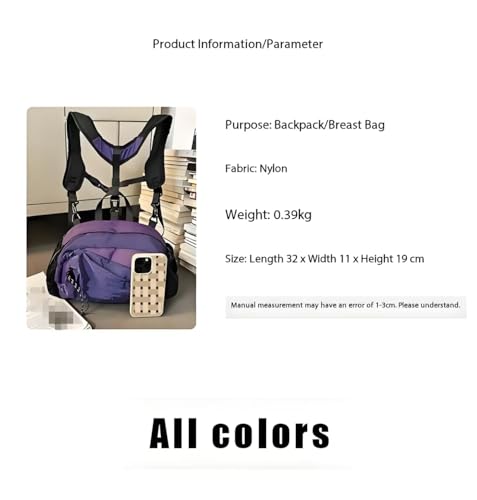 Lightweight Water-Repellent Nylon Chest Pack-Convertible Backpack with Multi-Pocket,Reflective Strip,Unisex for Outdoor Commute (purple)2